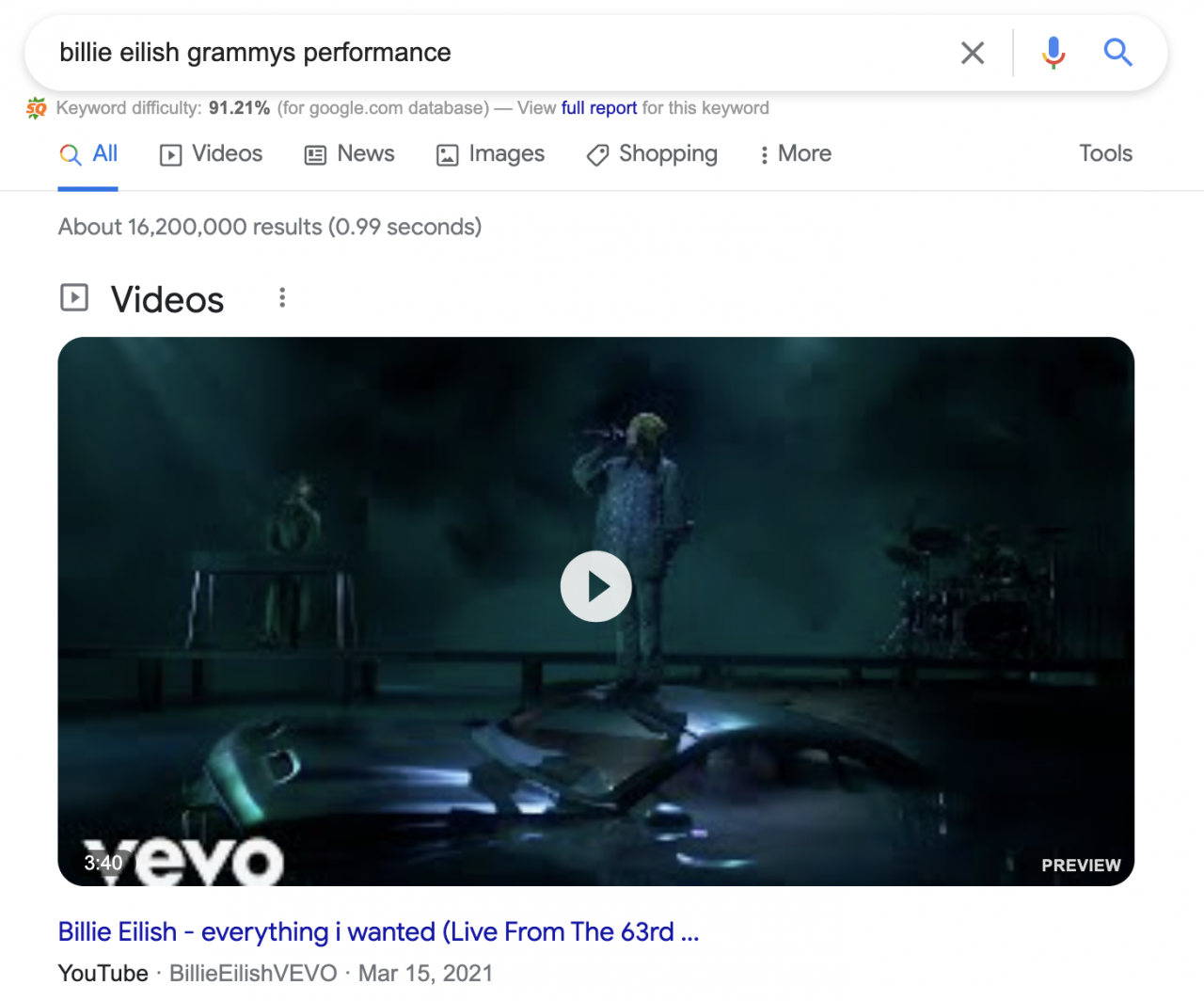 Billie Eillish Grammy 的表演视频丰富片段