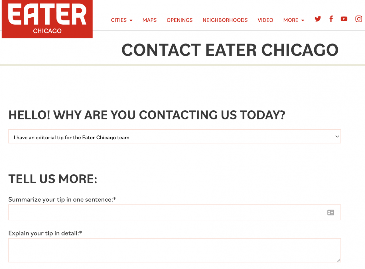 Eater Chicago 联系我们页面