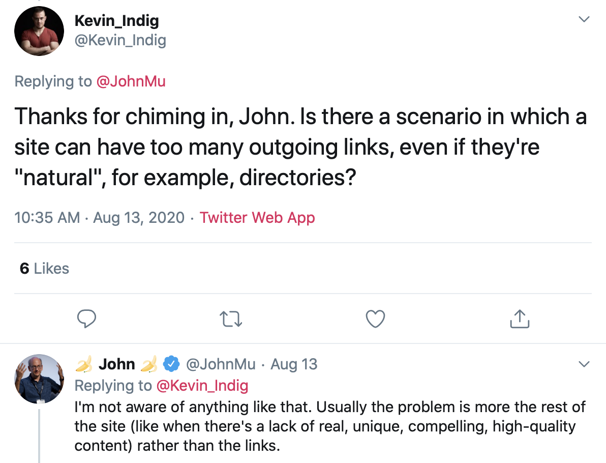 John Mu Tweet about outgoing links