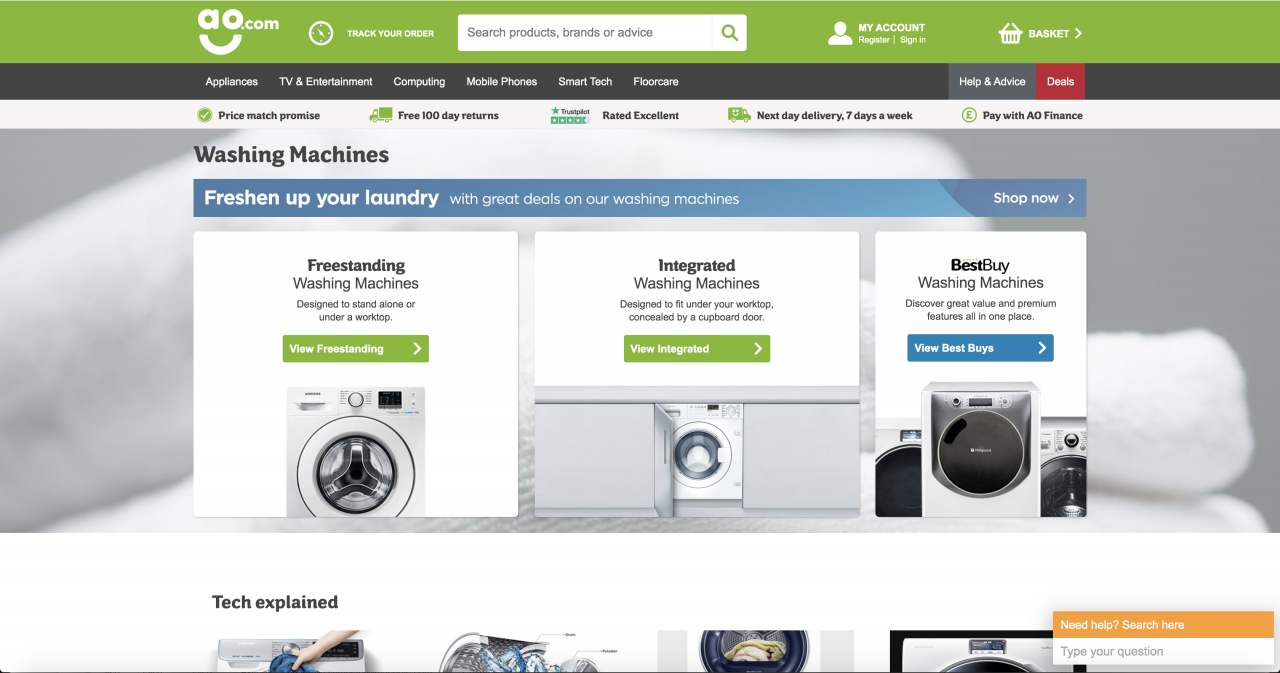 AO.com Washing Machines Category