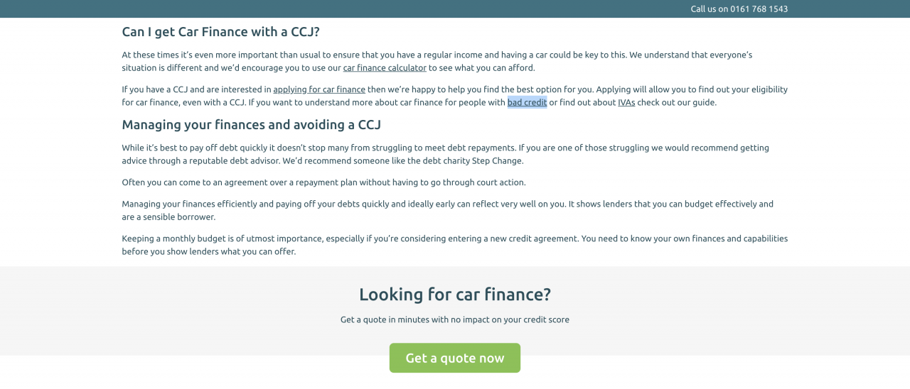 CCJ Car Finance Internal Links Example