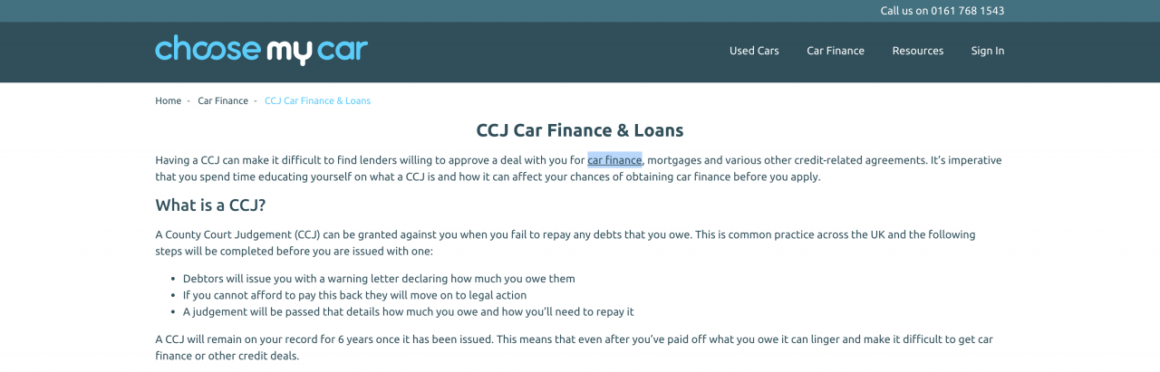 CCJ Car Finance Internal Links Second Example