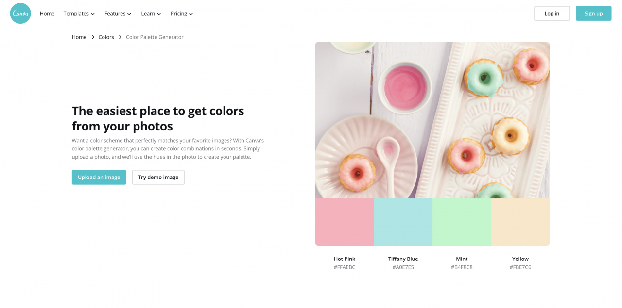 A color palette generator example from Canva