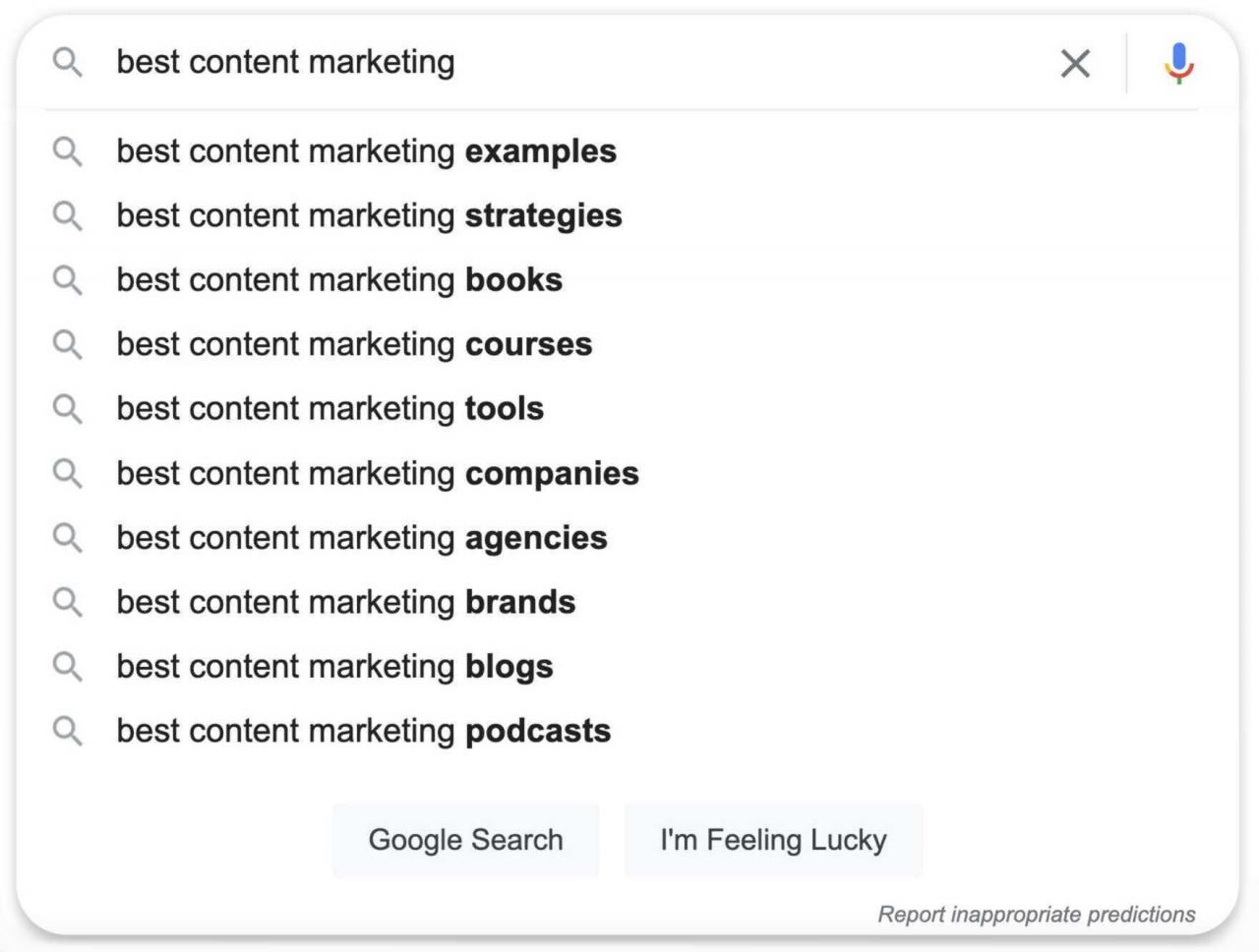 谷歌自动填充“最佳内容营销”