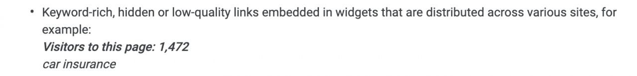 Links in widget plugins a violation of Google Guidelines screenshot