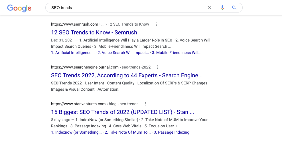 SEO trends SERP results