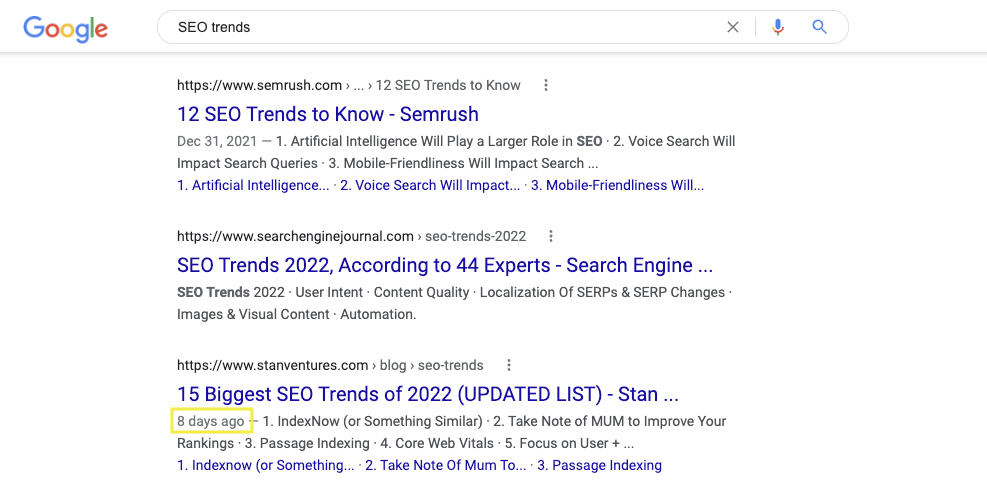SEO trends SERP results