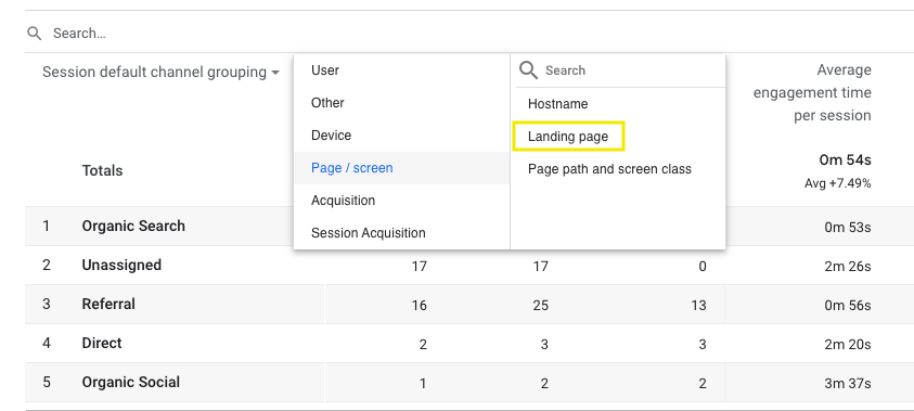 GA4 screenshot_adding landing page as a secondary dimension
