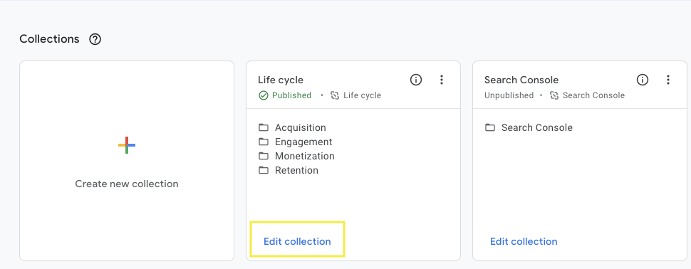 在 GA4 库中编辑收藏