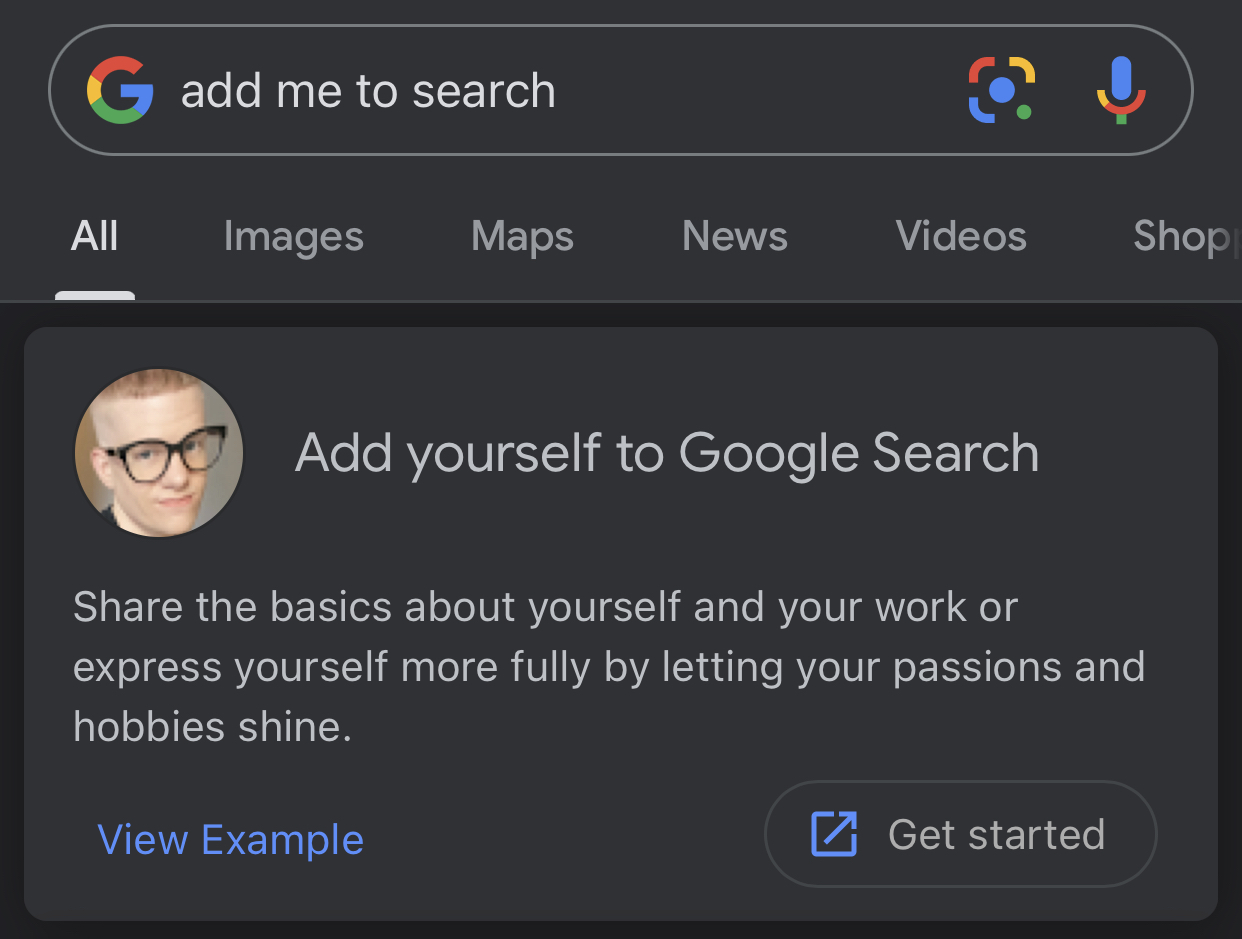 创建 Google 人员卡的第 1 步。