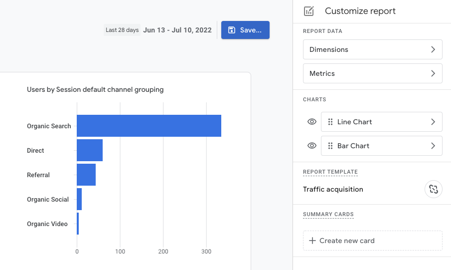 GA4 customize report screen