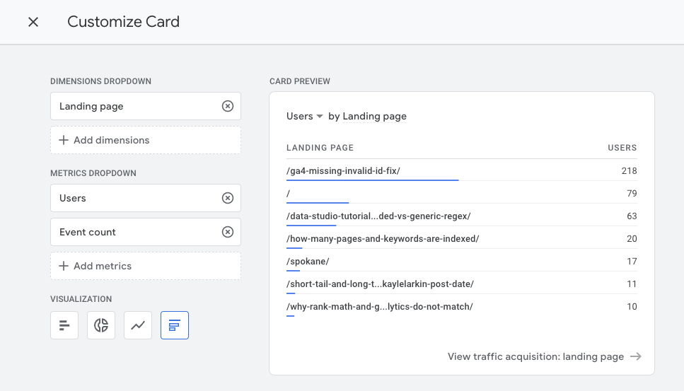 GA4 customize summary card