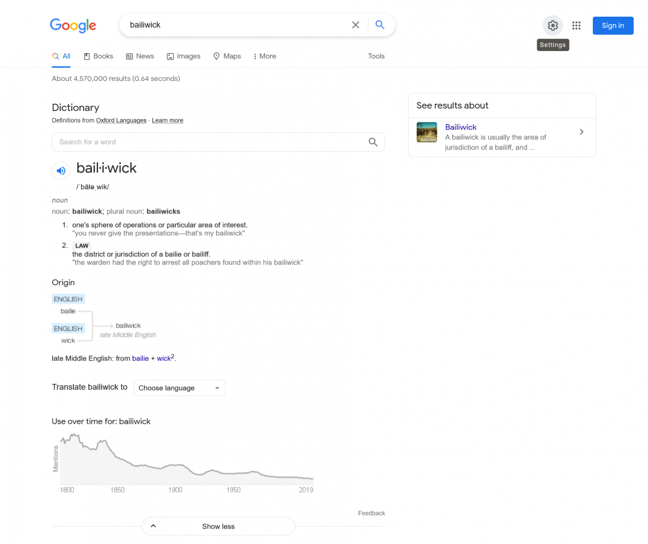 Example of Instant Answers SERP feature