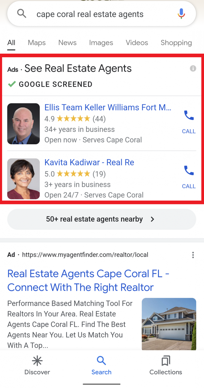 Local Services Ads example in Google search.