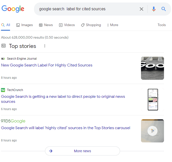 Google 热门故事显示的屏幕截图