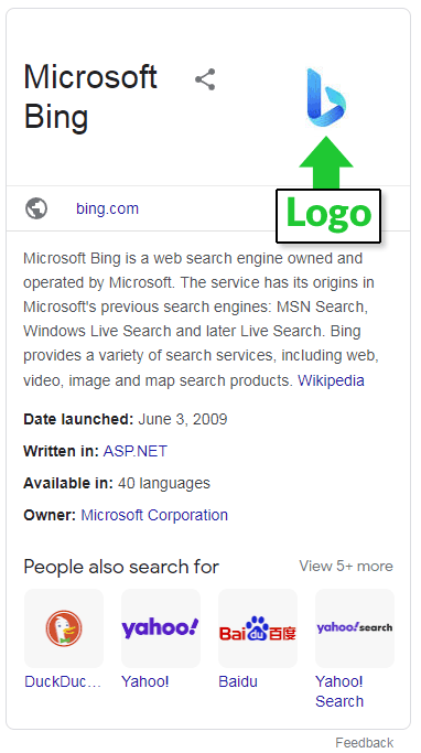 Google 知识面板中的徽标屏幕截图