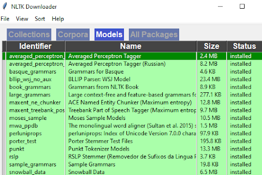 NLTK downloader