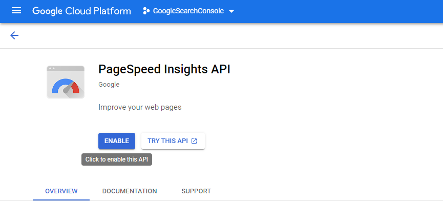 page speed insights api enable