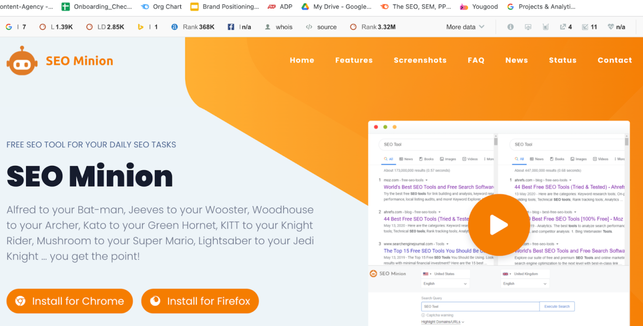 SEO Minion - 用于您的 SEO 任务的 SEO 工具 主页截图