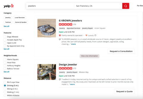 yelp 个人资料的屏幕截图