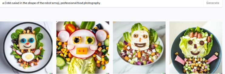 A Cobb salad in the shape of the robot emoji, professional food photography.