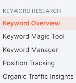 Semrush 左侧导航菜单截图