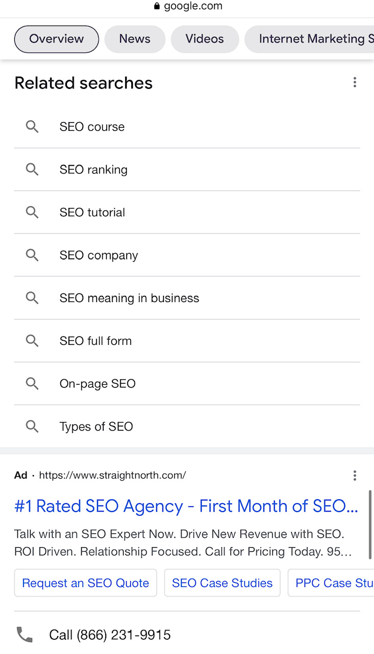 The following is the SERP for SEO.