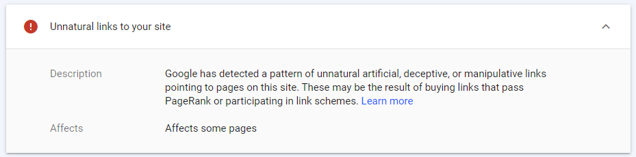 Google Search Console 中的非自然链接警告