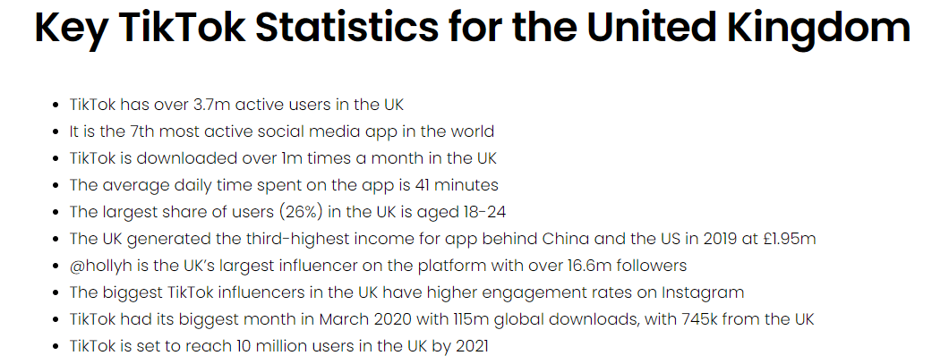 英国的关键 TikTok 统计数据