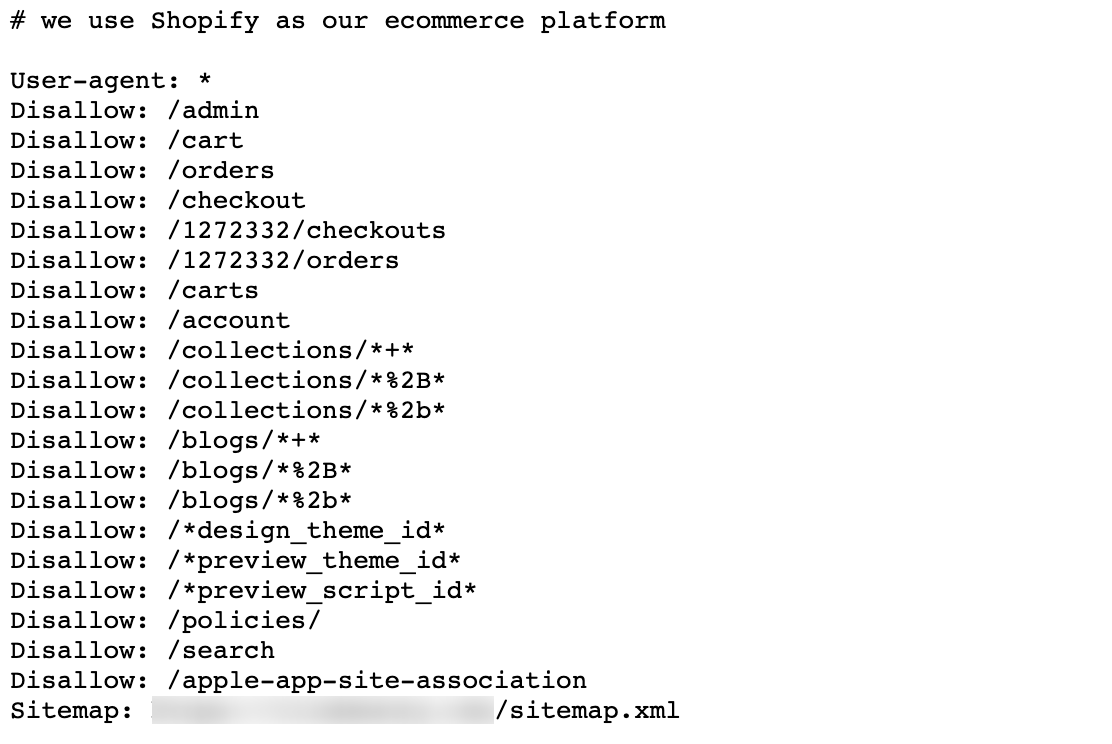 Shopify 中的示例 robots.txt 文件