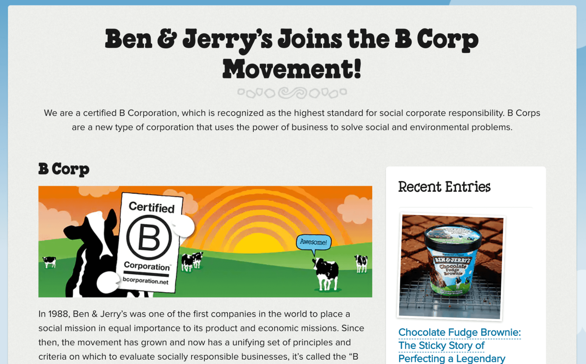 Ben & Jerry 网页截图