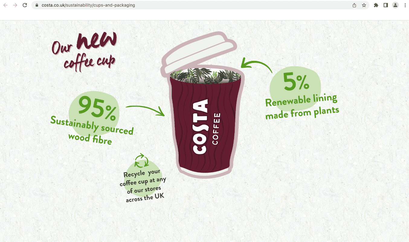 Costa Coffee 的 CSR 页面截图。