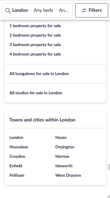 侧边栏链接移动到 Zoopla 移动页面的底部。