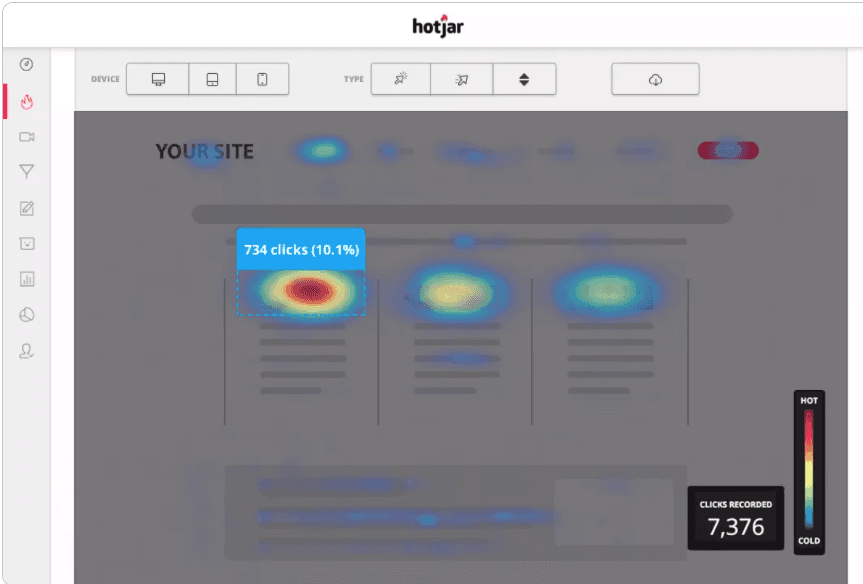 热图软件 Hotjar，显示人们如何点击和滚动页面。