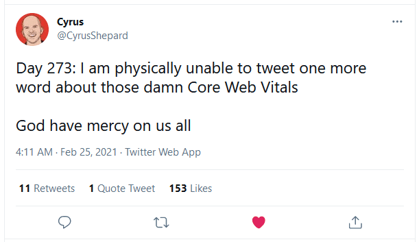 Cyrus Shepard 关于核心网络生命力的推文。