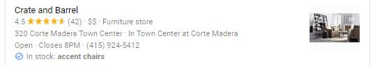 Crate and Barrel 业务上市，有库存证明。