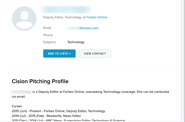 Cision 记者的联系信息。