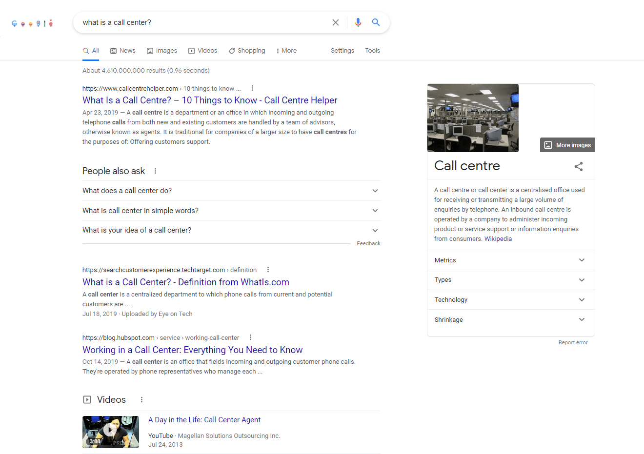 谷歌 SERP 的“什么是呼叫中心？”
