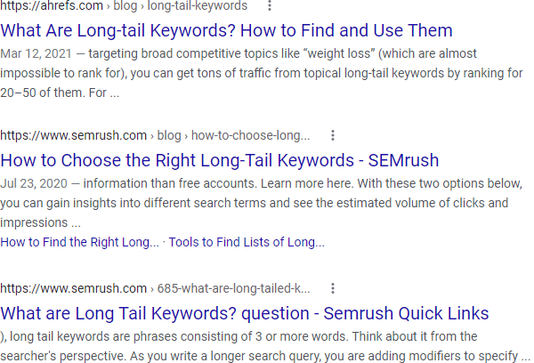 用于指定站点的长尾谷歌 SEO 的谷歌 SERP