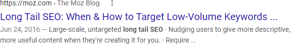 长尾谷歌 SEO 搜索的谷歌搜索结果。