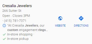 Cresalia Jewelers 业务列表，附后理由。